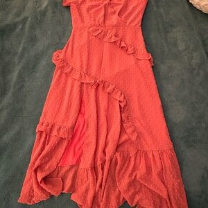 Lulu's Asymmetrical Coral Ruffle Dress
